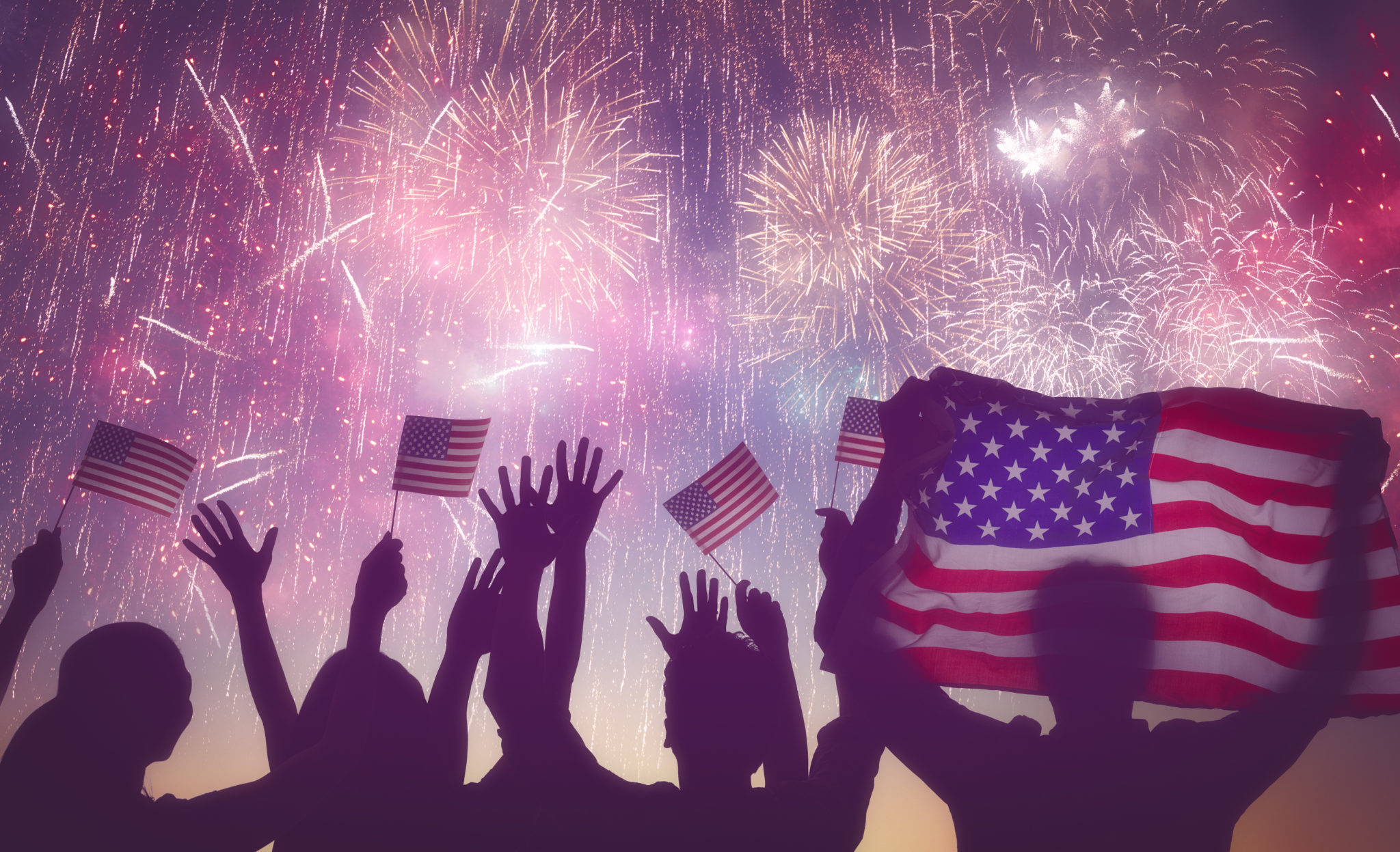 4th of July fireworks with American flags